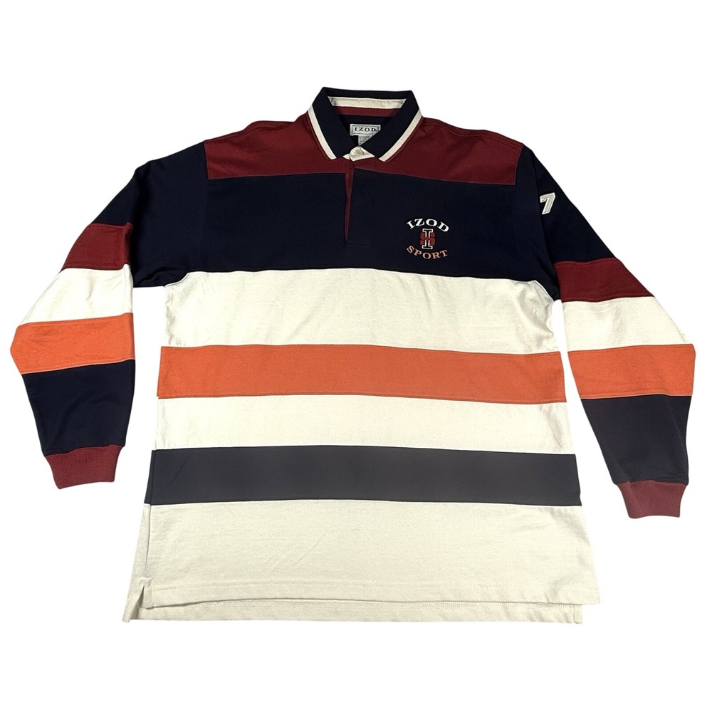 Vtg‎ Izod Lacoste Sport Shirt Men L Striped Polo Rugby Retro Preppy College Y2K
